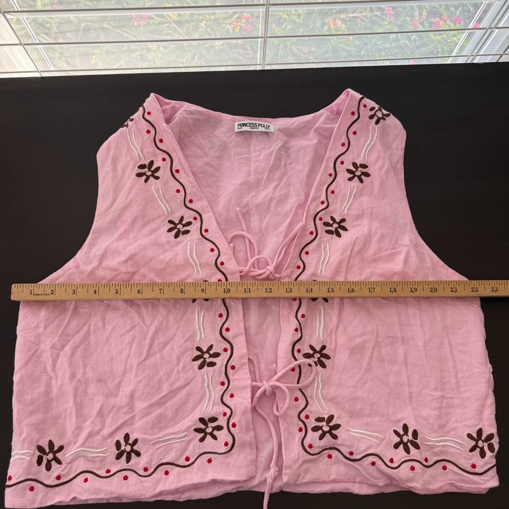 Princess Polly Boho Waistcoat Women's Size 12 Vest Floral Embroidered Tie-Front - Picture 11 of 12